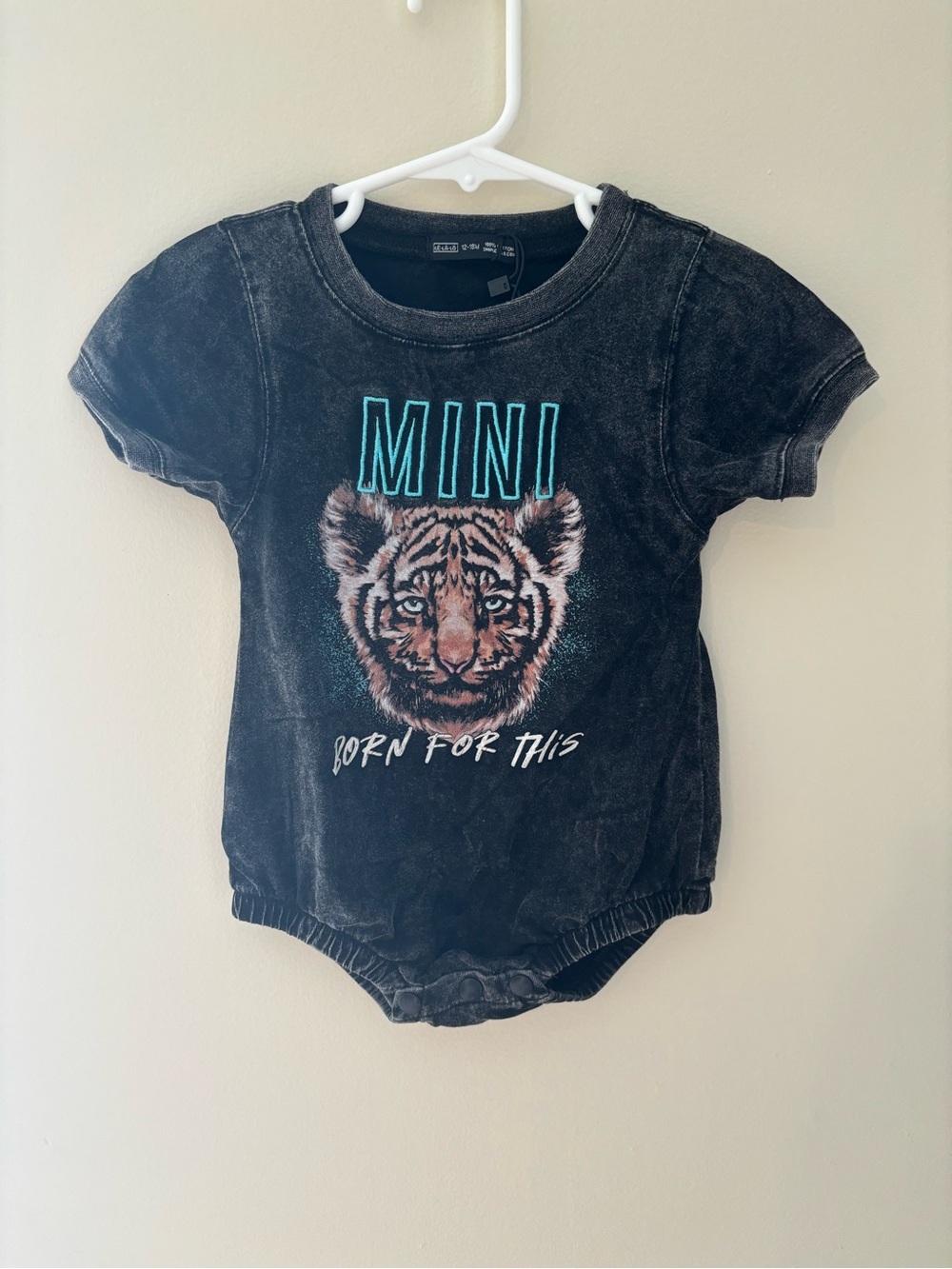 Acid washed Le•LA•LO embroidered “mini” tiger onsie
